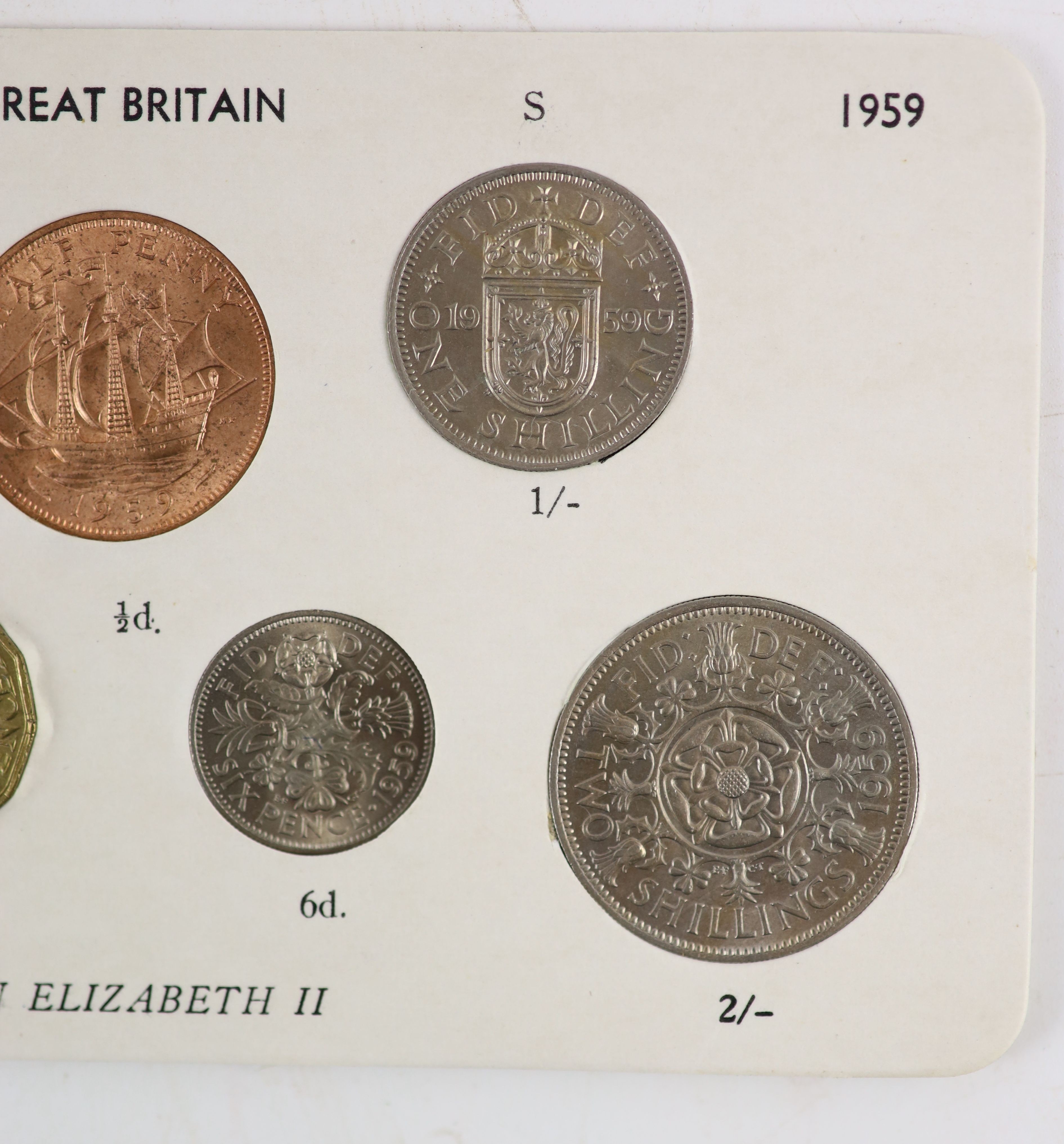 Queen Elizabeth II pre-decimal specimen coin sets for 1953 - 1967, first and second issues, all EF/UNC (15 sets), including 1954, 1957-1959 halfcrowns, florins and shillings, scarce in high grade